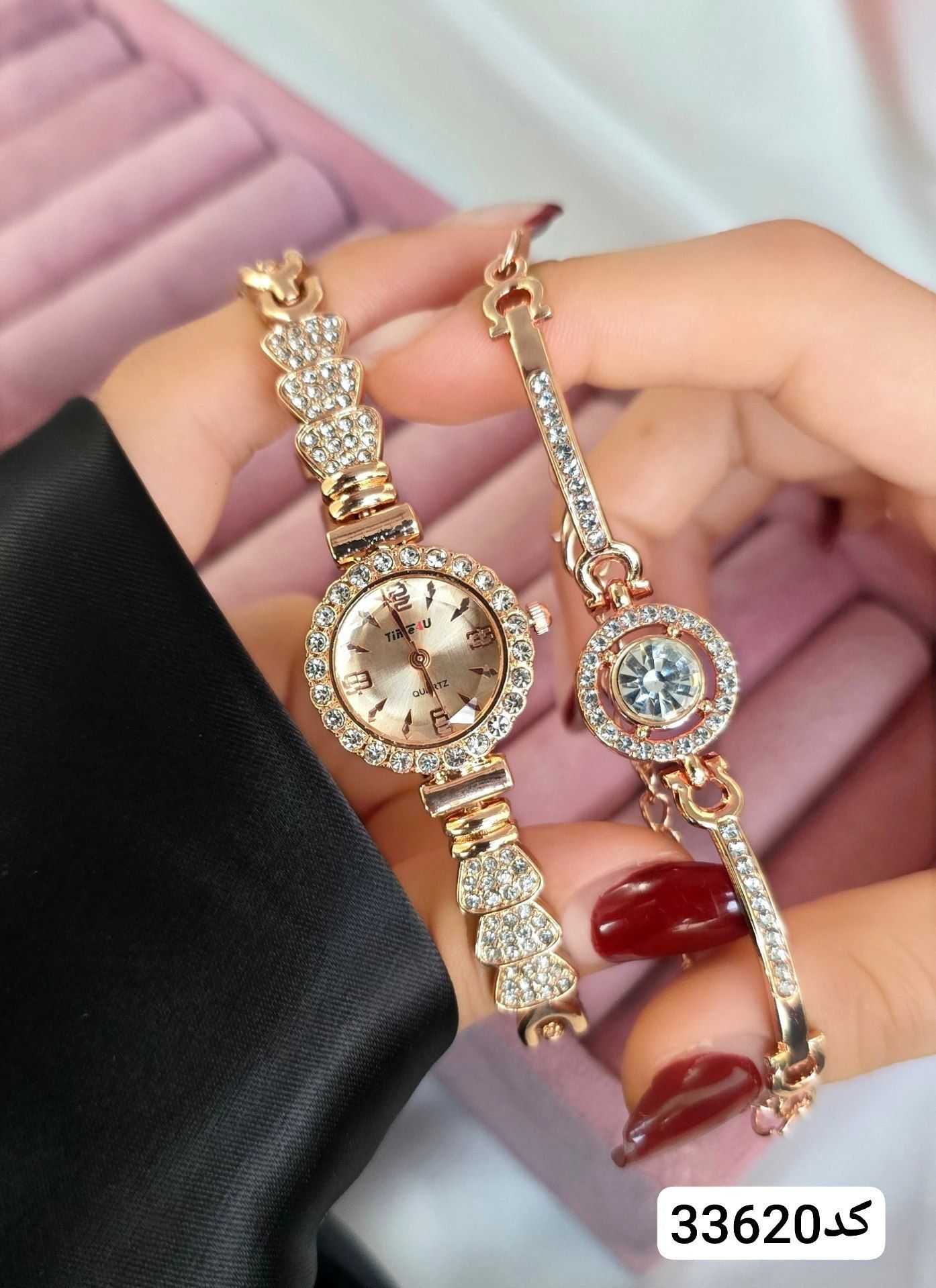 ست ساعت و دستبند نگین دار کد ۳۳۶۲۰