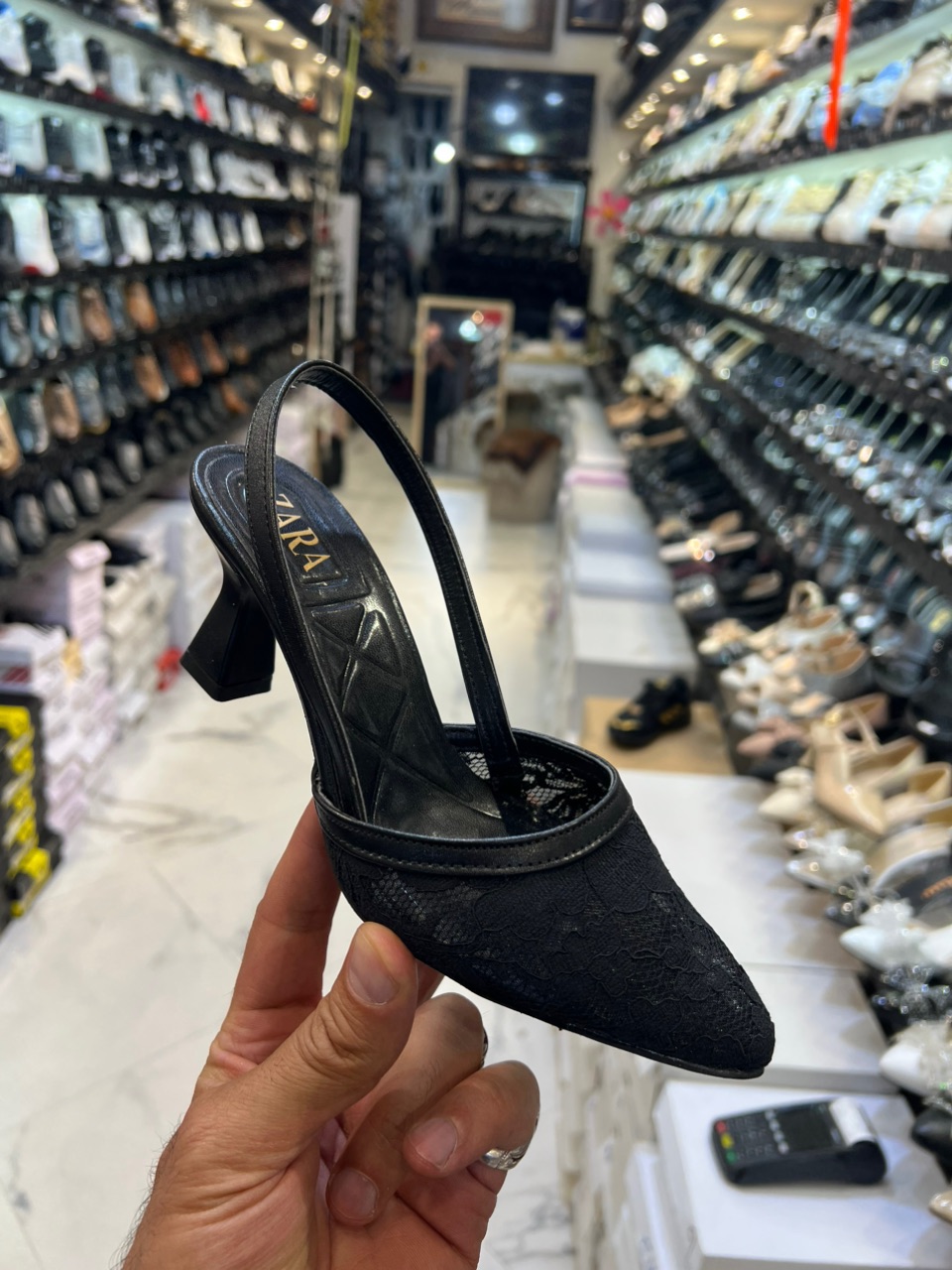 کفش مجلسی زنانه رویه توری پاشنه ۶ سانت کد PR4077