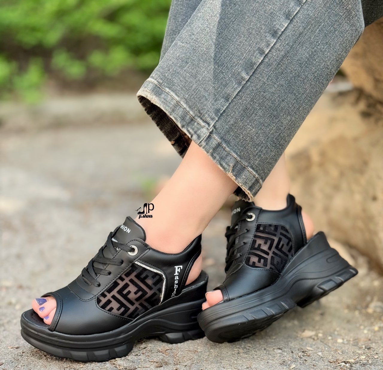 صندل زنانه لژ دار ۶ سانتی مدل Fendi کد PR1650