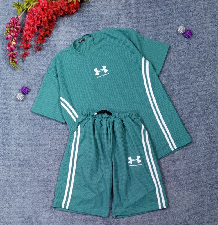 ست تیشرت شلوارک مردانه بیسکوییتی طرح جذاب UNDER ARMOUR نواردوز کدMr0067