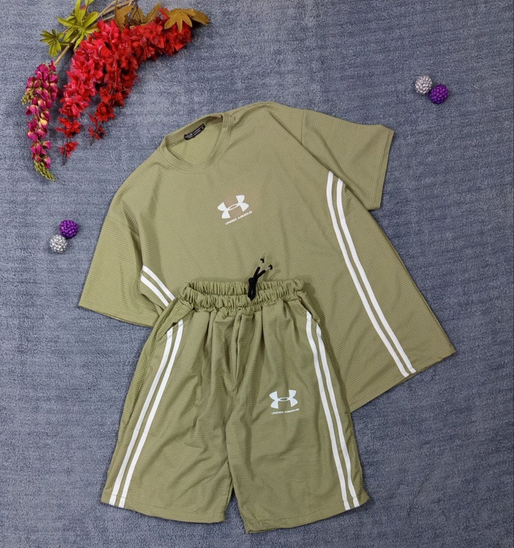 ست تیشرت شلوارک مردانه بیسکوییتی طرح جذاب UNDER ARMOUR نواردوز کدMr0067