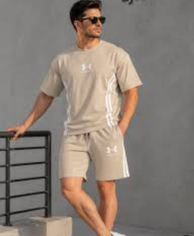 ست تیشرت شلوارک مردانه بیسکوییتی طرح جذاب UNDER ARMOUR نواردوز کدMr0067