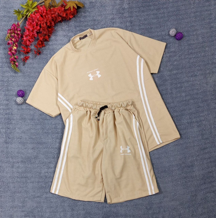 ست تیشرت شلوارک مردانه بیسکوییتی طرح جذاب UNDER ARMOUR نواردوز کدMr0067