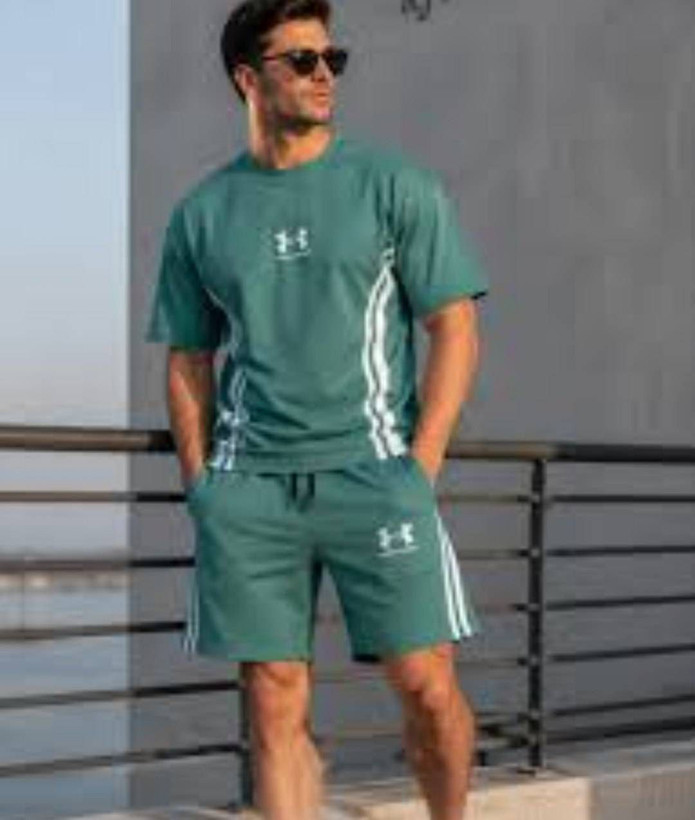 ست تیشرت شلوارک مردانه بیسکوییتی طرح جذاب UNDER ARMOUR نواردوز کدMr0067
