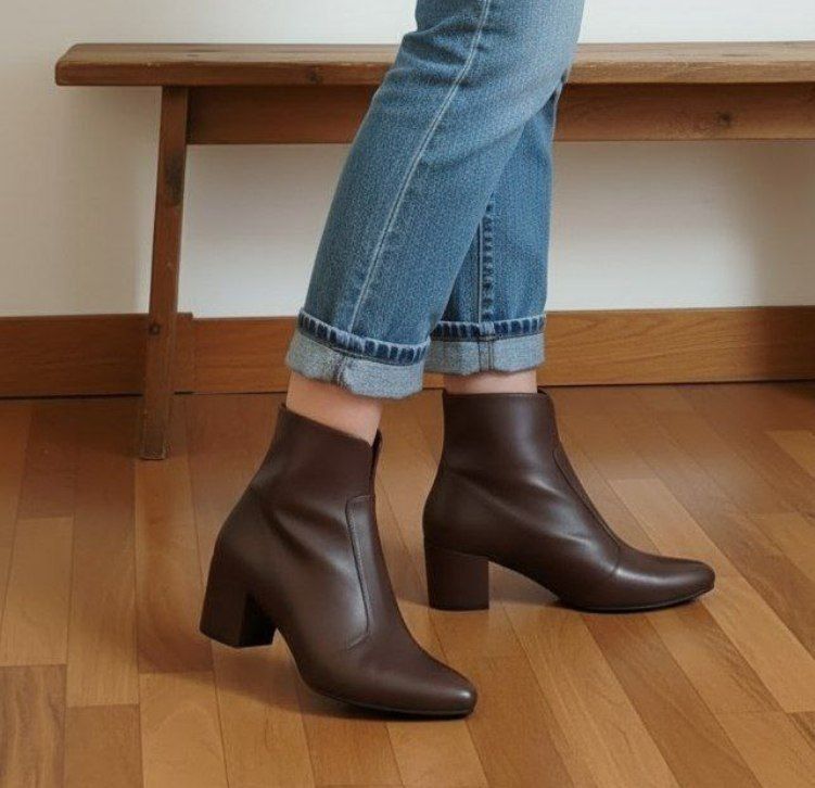 نیم بوت پاشنه دار پاشنه ۵ سانت دو رنگ مشکی و قهوه ای کد F585