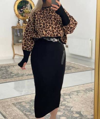 سویشرت زنانه پلنگی کلاه دار با سارافون خوشفرم و جذاب کد:: N 23508