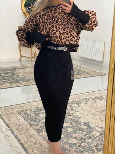سویشرت زنانه پلنگی کلاه دار با سارافون خوشفرم و جذاب کد:: N 23508